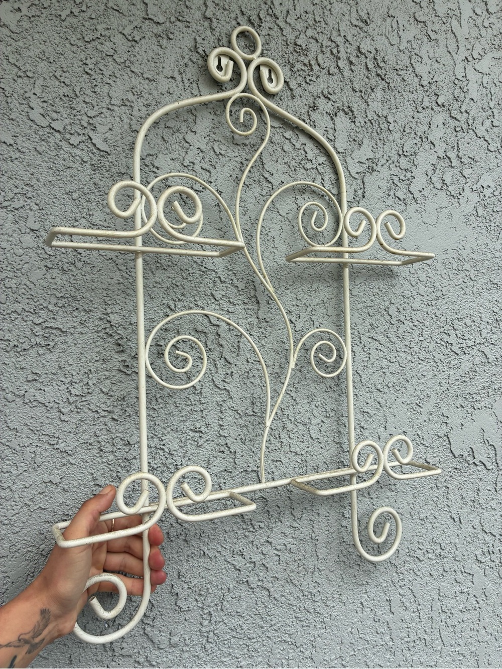 French Country White Wrought Iron Wall Rack – Multi-Tier